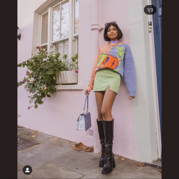 TAKA ORIGINAL Orange & Purple Neon Green Unisex Knit Jumper Sweater Casual Sz L - Picture 5 of 15